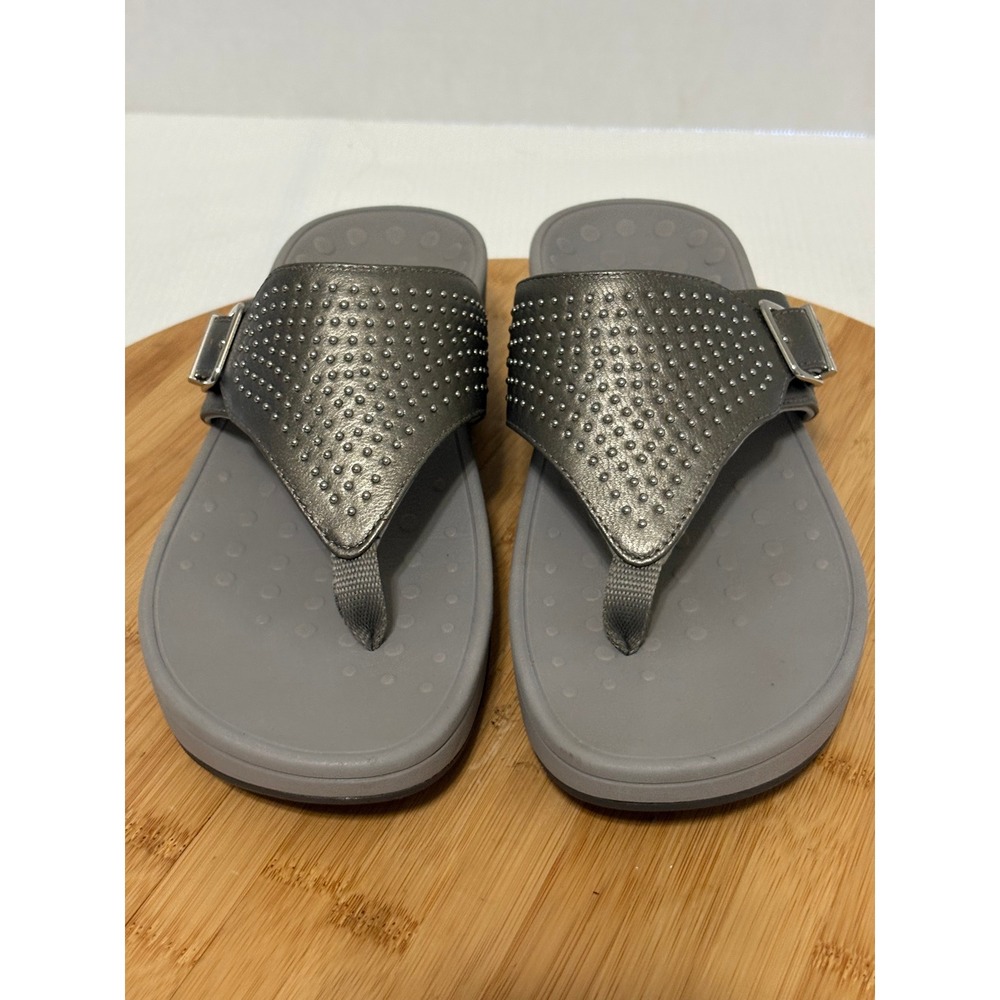 Vionic Capitola Womens 9 Metallic Pewter Studded Orthotic  Sandals TVW4896-2